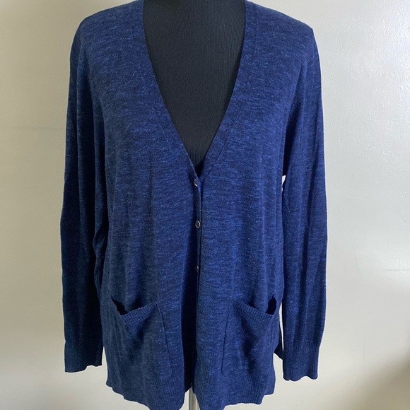 Sonoma Dark Heather Blue V-Neck Button Front Cardigan Sweater Lightweight Sz XL - Picture 1 of 8